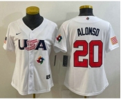 Women's USA Baseball #20 Pete Alonso 2023 White World Classic Stitched Jerseys