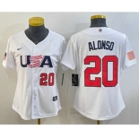 Women's USA Baseball #20 Pete Alonso Number 2023 White World Classic Stitched Jersey