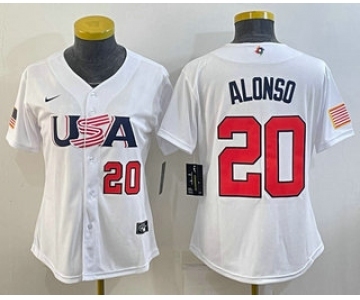 Womens USA Baseball #20 Pete Alonso Number 2023 White World Classic Stitched Jersey