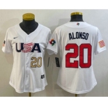 Women's USA Baseball #20 Pete Alonso Number 2023 White World Classic Stitched Jerseys