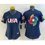 Women's USA Baseball 2023 Navy Big Logo With Patch World Classic Stitched Jerseys