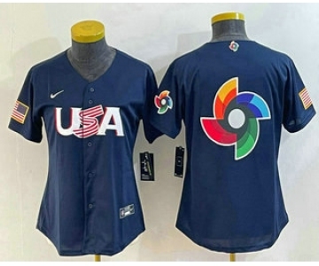 Women's USA Baseball 2023 Navy Big Logo With Patch World Classic Stitched Jerseys