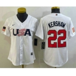 Women's USA Baseball #22 Clayton Kershaw 2023 White World Classic Stitched Jersey