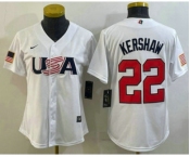 Women's USA Baseball #22 Clayton Kershaw 2023 White World Classic Stitched Jersey