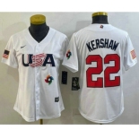 Women's USA Baseball #22 Clayton Kershaw 2023 White World Classic Stitched Jerseys