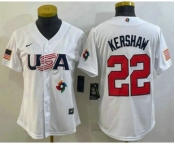 Women's USA Baseball #22 Clayton Kershaw 2023 White World Classic Stitched Jerseys