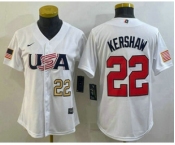 Women's USA Baseball #22 Clayton Kershaw Number 2023 White World Classic Stitched Jersey