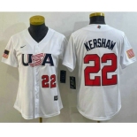 Women's USA Baseball #22 Clayton Kershaw Number 2023 White World Classic Stitched Jerseys