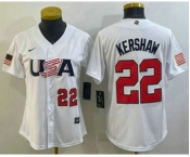 Women's USA Baseball #22 Clayton Kershaw Number 2023 White World Classic Stitched Jerseys