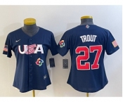 Women's USA Baseball #27 Mike Trout 2023 Navy World Classic Stitched Jersey1