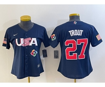 Women's USA Baseball #27 Mike Trout 2023 Navy World Classic Stitched Jersey1