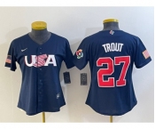 Women's USA Baseball #27 Mike Trout 2023 Navy World Classic Stitched Jersey