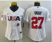 Women's USA Baseball #27 Mike Trout 2023 White World Classic Replica Stitched Jersey