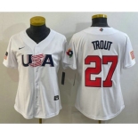 Women's USA Baseball #27 Mike Trout 2023 White World Classic Replica Stitched Jerseys