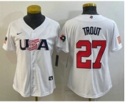 Women's USA Baseball #27 Mike Trout 2023 White World Classic Replica Stitched Jerseys