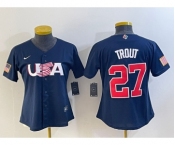 Women's USA Baseball #27 Mike Trout Number 2023 Navy World Classic Stitched Jersey1