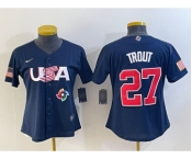 Women's USA Baseball #27 Mike Trout Number 2023 Navy World Classic Stitched Jersey2