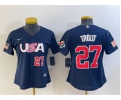 Women's USA Baseball #27 Mike Trout Number 2023 Navy World Classic Stitched Jersey