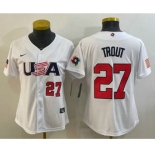 Women's USA Baseball #27 Mike Trout Number 2023 White World Classic Replica Stitched Jersey