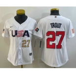 Women's USA Baseball #27 Mike Trout Number 2023 White World Classic Replica Stitched Jerseys