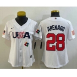 Women's USA Baseball #28 Nolan Arenado 2023 White World Classic Replica Stitched Jersey