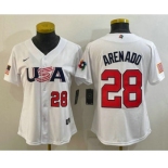 Womens USA Baseball #28 Nolan Arenado Number 2023 White World Classic Replica Stitched Jersey