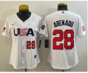 Women's USA Baseball #28 Nolan Arenado Number 2023 White World Classic Replica Stitched Jersey