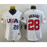 Women's USA Baseball #28 Nolan Arenado Number 2023 White World Classic Replica Stitched Jerseys