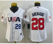 Women's USA Baseball #28 Nolan Arenado Number 2023 White World Classic Replica Stitched Jerseys