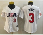 Women's USA Baseball #3 Mookie Betts Number 2023 White World Classic Replica Stitched Jerseys