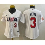 Women's USA Baseball #3 Mookie Betts Number 2023 White World Classic Replica Stitched