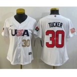 Womens USA Baseball #30 Kyle Tucker Number 2023 White World Classic Stitched Jersey