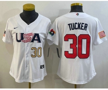 Womens USA Baseball #30 Kyle Tucker Number 2023 White World Classic Stitched Jersey