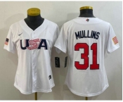 Women's USA Baseball #31 Cedric Mullins 2023 White World Classic Stitched Jersey