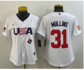 Women's USA Baseball #31 Cedric Mullins 2023 White World Classic Stitched Jerseys