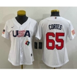 Women's USA Baseball #65 Nestor Cortes 2023 White World Classic Stitched Jerseys