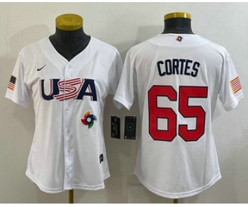 Women's USA Baseball #65 Nestor Cortes 2023 White World Classic Stitched Jerseys