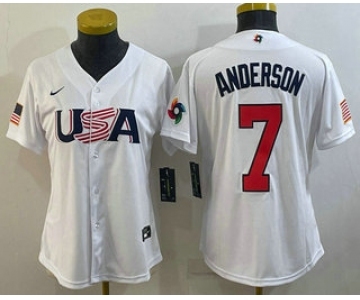 Women's USA Baseball #7 Tim Anderson 2023 White World Classic Stitched Jersey