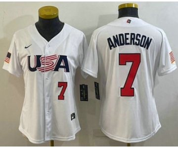 Womens USA Baseball #7 Tim Anderson Number 2023 White World Classic Stitched Jersey