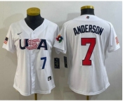 Women's USA Baseball #7 Tim Anderson Number 2023 White World Classic Stitched Jerseys