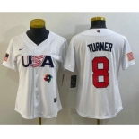 Women's USA Baseball #8 Trea Turner 2023 White World Classic Stitched Jersey