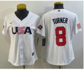 Women's USA Baseball #8 Trea Turner 2023 White World Classic Stitched Jerseys