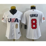 Women's USA Baseball #8 Trea Turner Number 2023 White World Classic Stitched Jersey