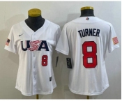 Women's USA Baseball #8 Trea Turner Number 2023 White World Classic Stitched Jerseys