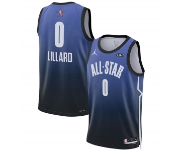 Men's 2023 All-Star #0 Damian Lillard Blue Game Swingman Stitched Basketball Jersey