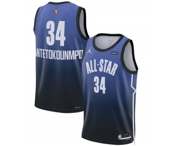 Men's 2023 All-Star #34 Giannis Antetokounmpo Blue Game Swingman Stitched Basketball Jersey