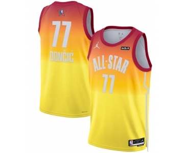 Men's 2023 All-Star #77 Luka Doncic Orange Game Swingman Stitched Basketball Jersey