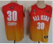 Men's Golden State Warriors 30 Stephen Curry Orange 2022 All Star 6 Patch Icon Sponsor Swingman Jersey