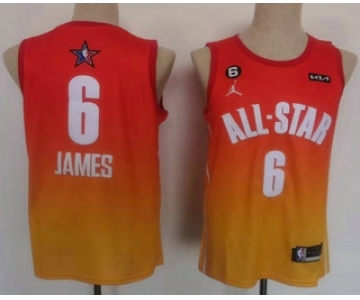 Men's Los Angeles Lakers #6 LeBron James Orange 2022 All Star 6 Patch Icon Sponsor Swingman Jersey