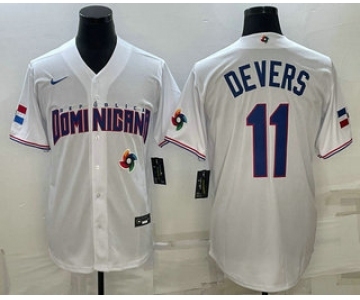 Men's Dominican Republic Baseball #11 Rafael Devers 2023 White World Baseball Classic Stitched Jersey